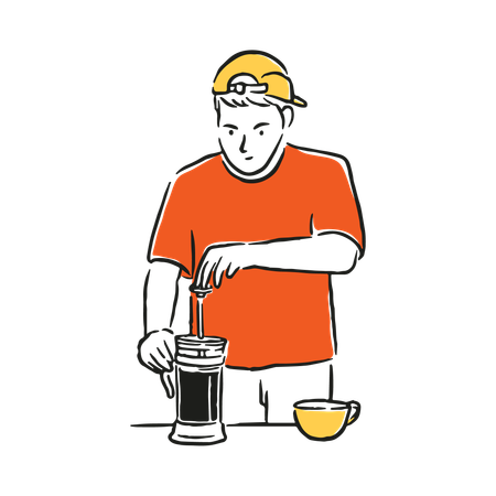 MAn making black coffee  Illustration