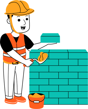 Man making bricks wall  일러스트레이션