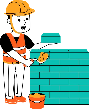 Man making bricks wall  일러스트레이션