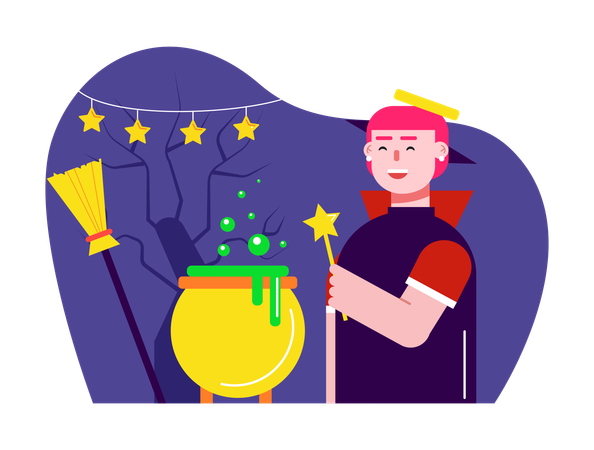 Man making magic potion  Illustration