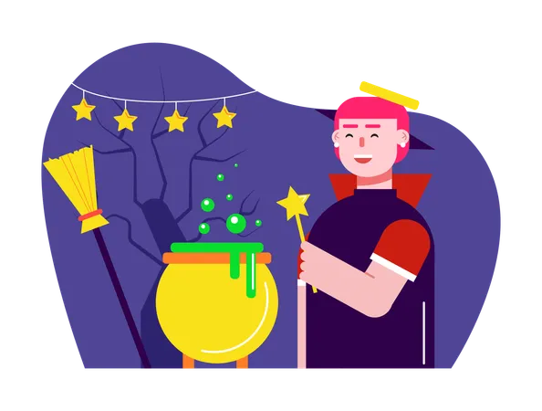 Man making magic potion  Illustration