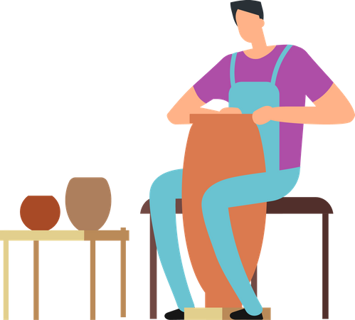 Man Making Pottery Craft  Illustration