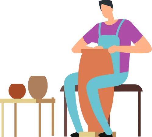 Man Making Pottery Craft  Illustration