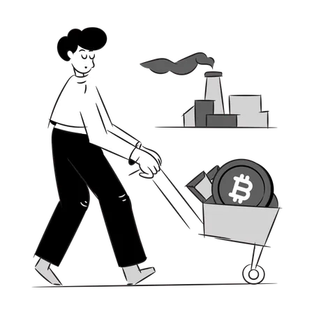 Man mining bitcoin  Illustration