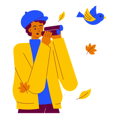 Man Observing bird  Illustration