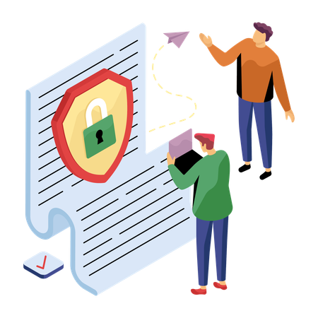 Man opening secure locked document  Illustration