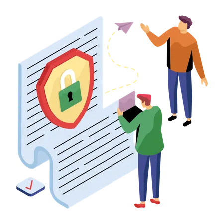 Man opening secure locked document  Illustration