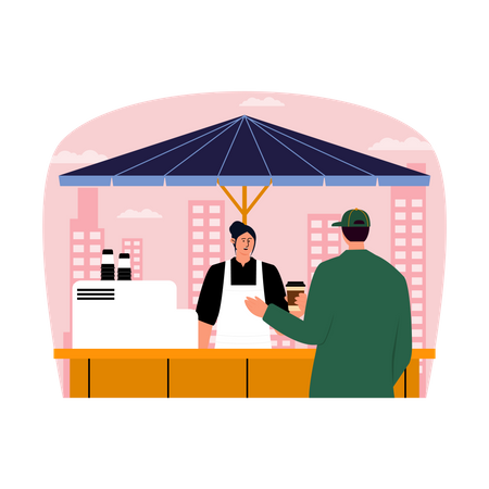 Man order coffee from coffee kiosk  Illustration