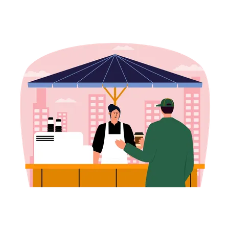 Man order coffee from coffee kiosk  Illustration