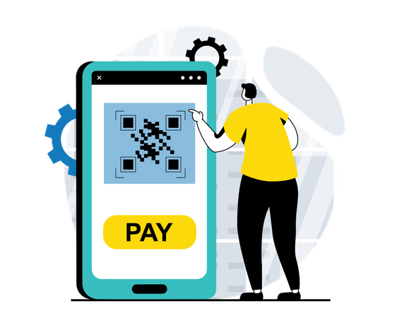 Man paying bills via QR code  Illustration