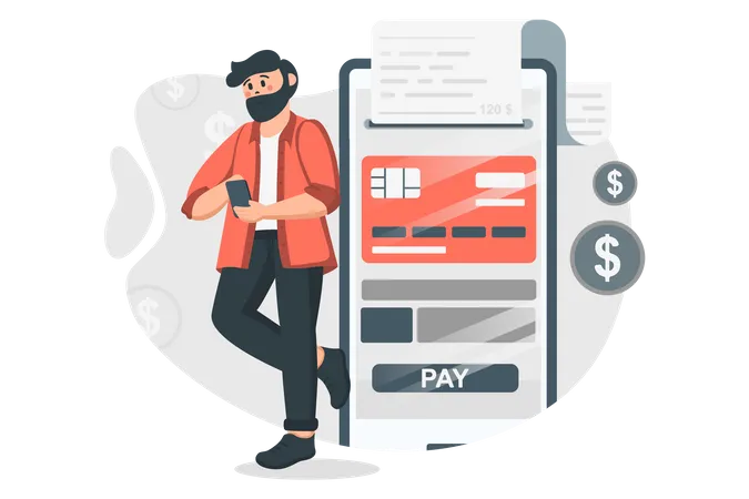 Man paying credit card bill using payments app  Illustration