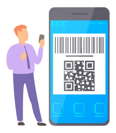 Man paying money via QR code  Illustration