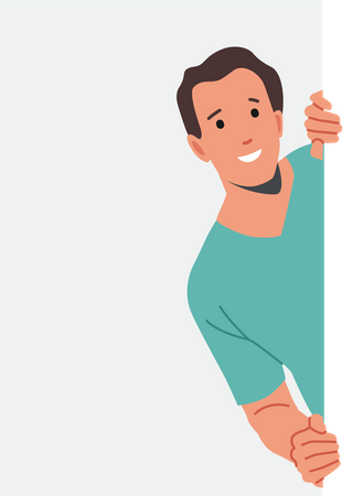 Man Peeking From Behind Wall  Illustration