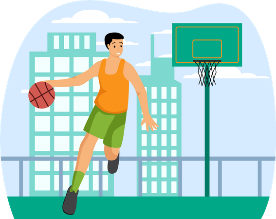 Man Playing Basketball  Illustration