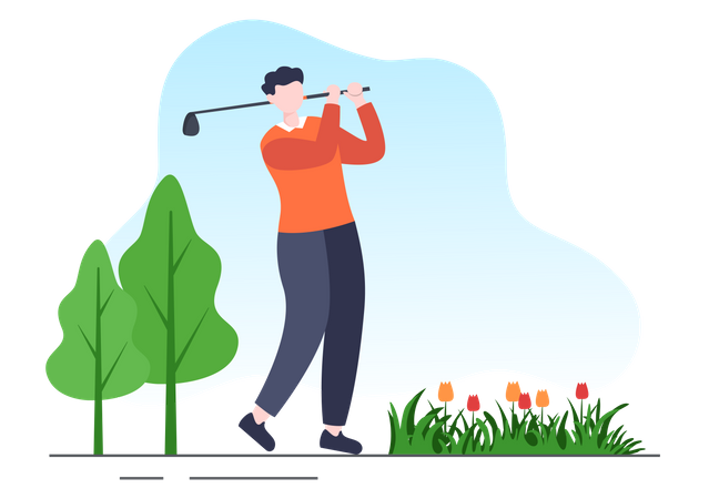 Man playing golf in ground  Illustration