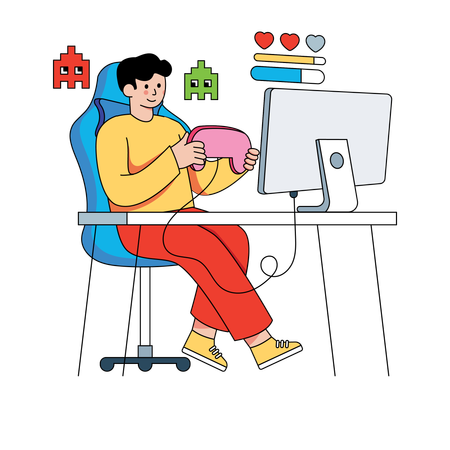 Man playing online video games  Illustration