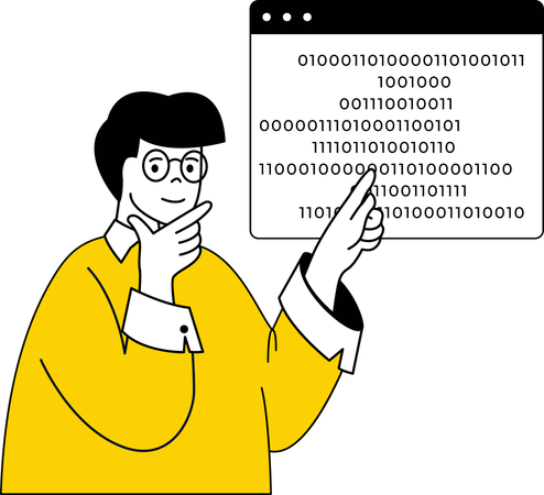 Man pointing binary coding  일러스트레이션