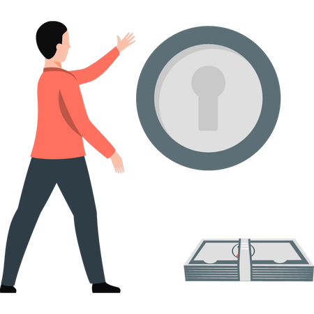 Man pointing locker lock  Illustration