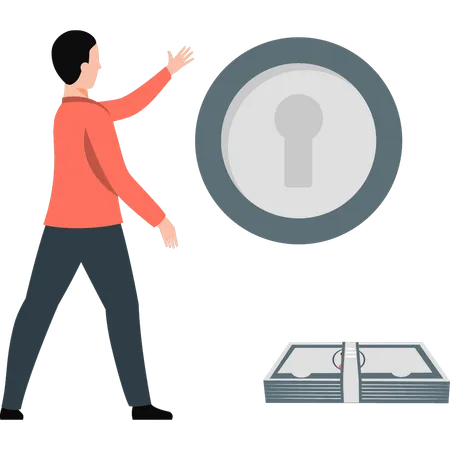 Man pointing locker lock  Illustration