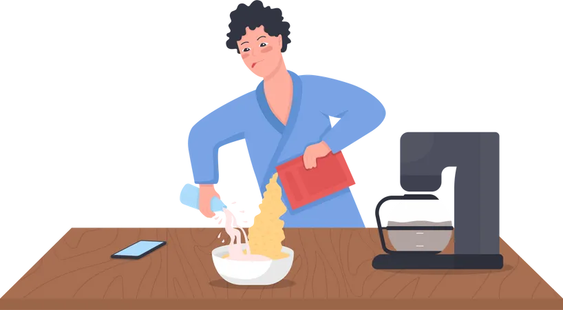 Man pouring milk in cereal  Illustration