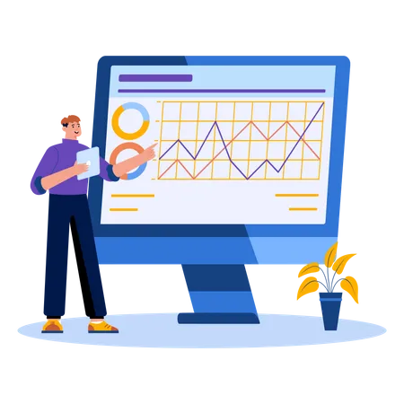 Man presenting analysis chart  Illustration