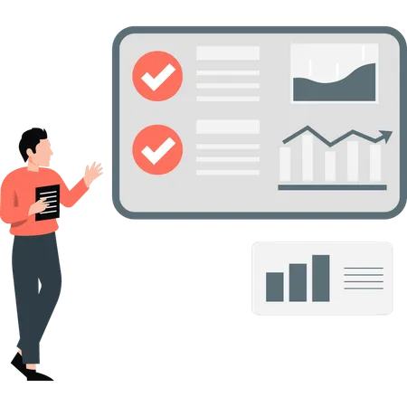 Man presenting correct graphs  Illustration