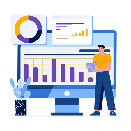 Man presenting data statistics  Illustration