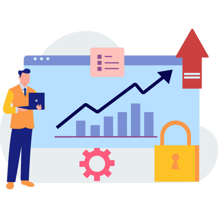 Man presenting locked business data  Illustration