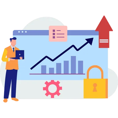 Man presenting locked business data  Illustration