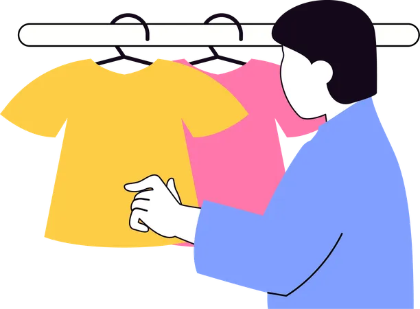 市場で服を買う男性  イラスト