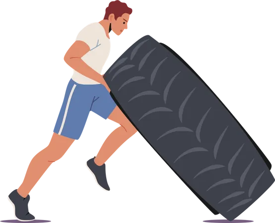 Man pushing tyre  Illustration