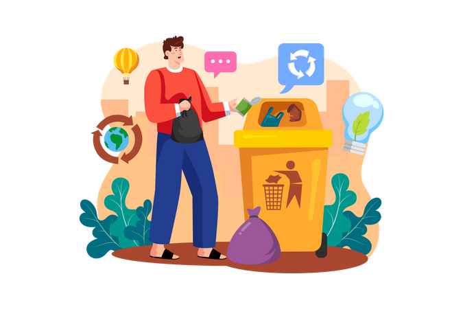 Man putting waste in garbage  Illustration