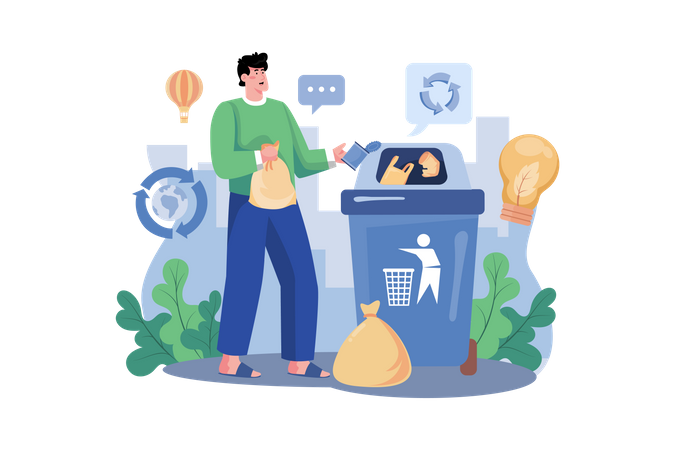 Man putting waste in garbage  Illustration