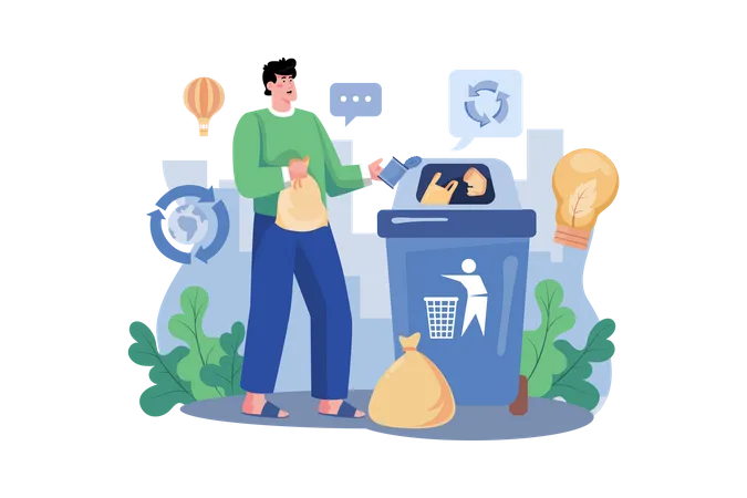 Man putting waste in garbage  Illustration