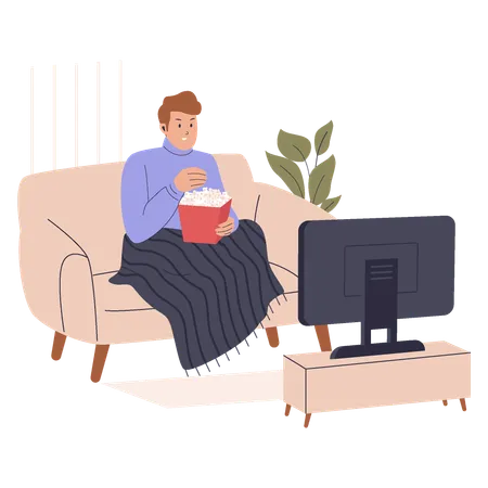 Man relaxing watching a movie on the sofa  Illustration