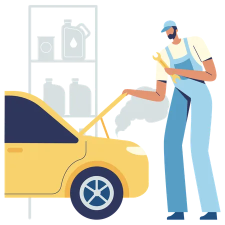 Man repairing broken engine  Illustration