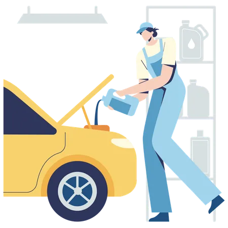 Man repairing broken engine  Illustration