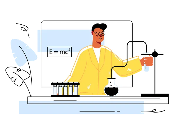 Man researcher makes test using flasks  イラスト