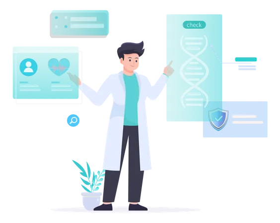 Man Researching On Dna  일러스트레이션