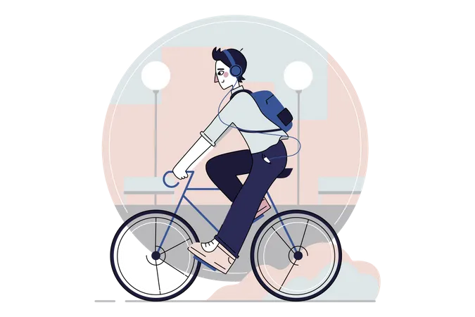 Man riding bicycle  イラスト