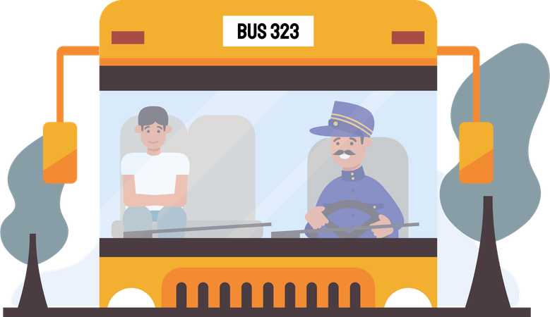 Man Riding Bus  Illustration