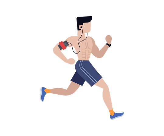 Man running and listening music  Illustration