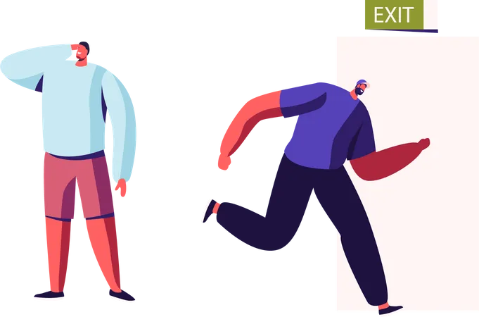 Man running towards fire exit door  Illustration