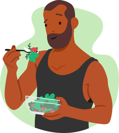 Man Savors Salad  Illustration