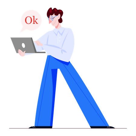 Man saying ok while using laptop  イラスト