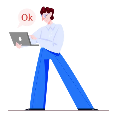 Man saying ok while using laptop  イラスト