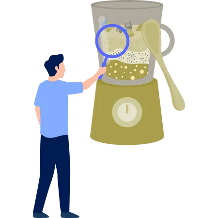 Man searching bacteria on juice jug  Illustration