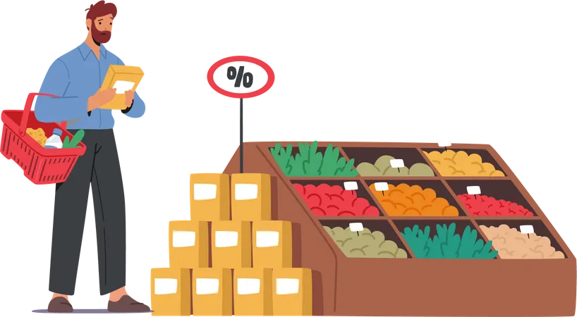 Man shopping for grocery  Illustration