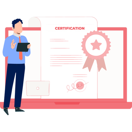 Man showing certification on laptop  Illustration