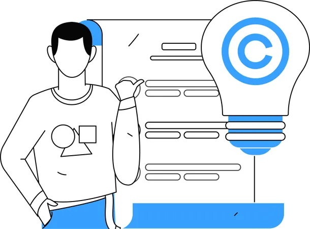 Man showing copyright issues idea  Illustration